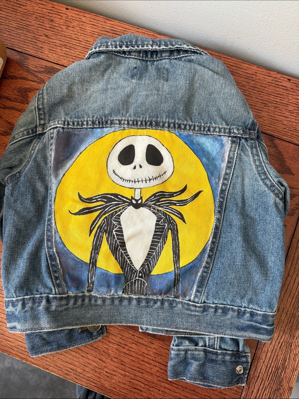 Kids Denim Jacket with Yellow Jack Skellington Back Art